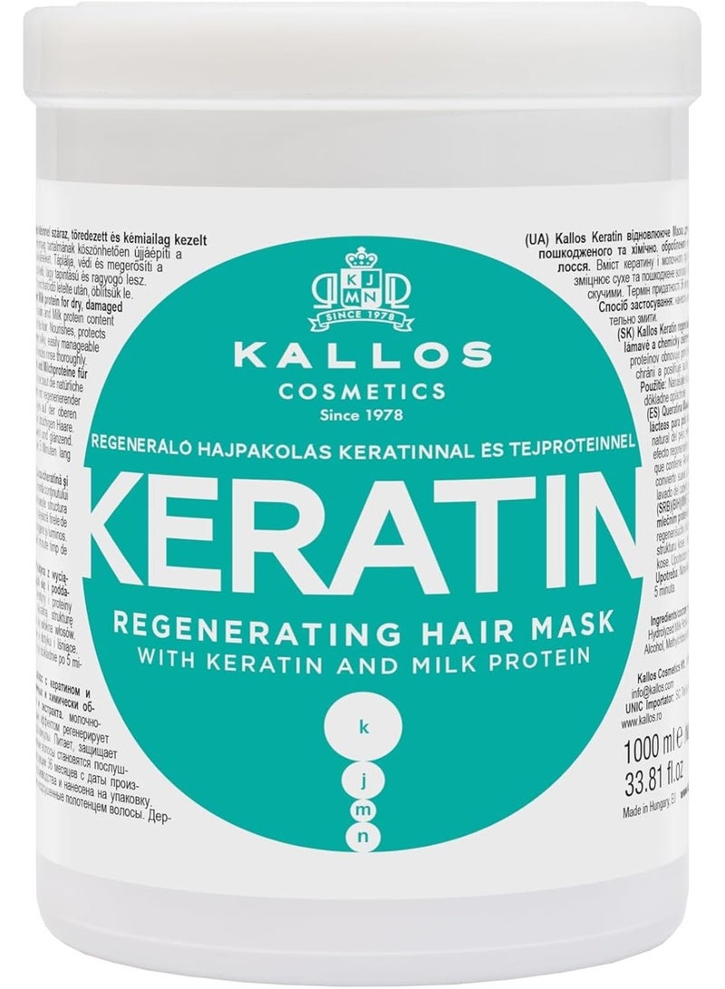 Kallos KJMN Keratin Regenerating Hair Mask with keratin and milk protein for dry, damaged and chemically treated hair 1000 ml - 33,81 Fl Oz - Image 1